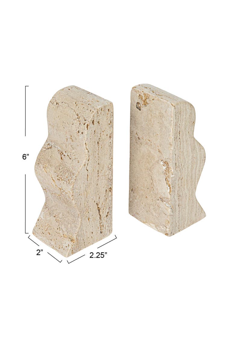 Decorative Travertine Wave Bookends, Natural, Alternate, color, Natural