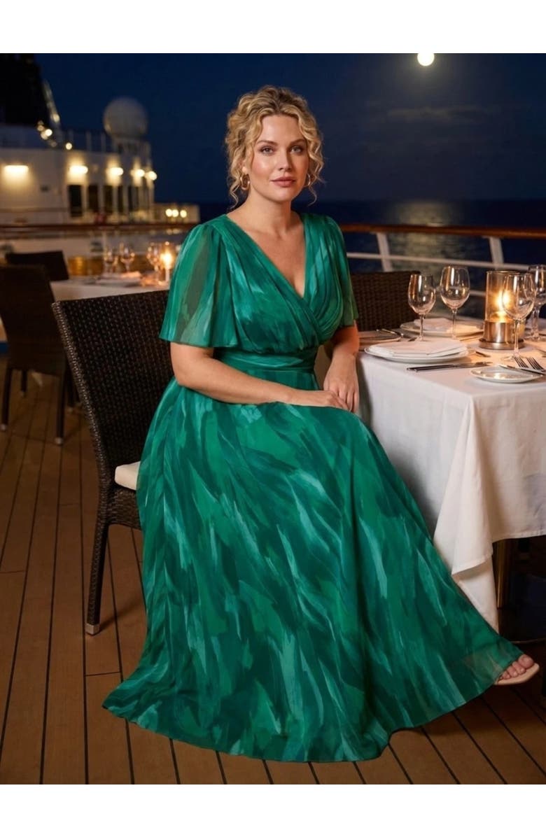 Scarlett & Jo Isabelle Abstract Angel Sleeve Dress, Alternate, color, Sea Green