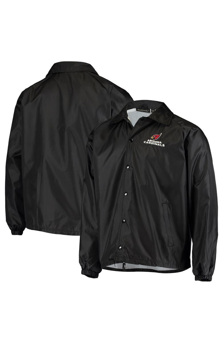DUNBROOKE Men's Black Arizona Cardinals Coaches Classic Raglan Full-Snap Windbreaker Jacket, Alternate, color, Black