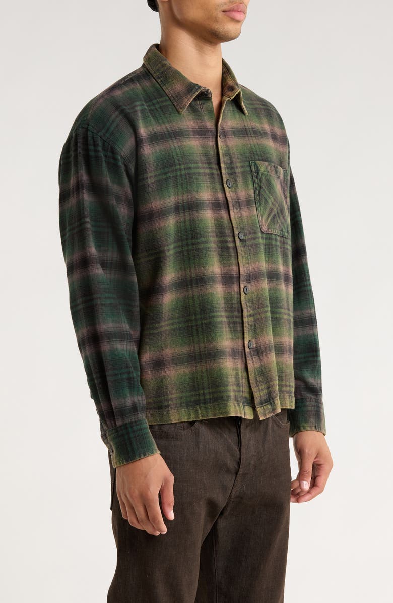 PacSun Plaid Flannel Crop Button-Up Shirt, Alternate, color, Black/ Green