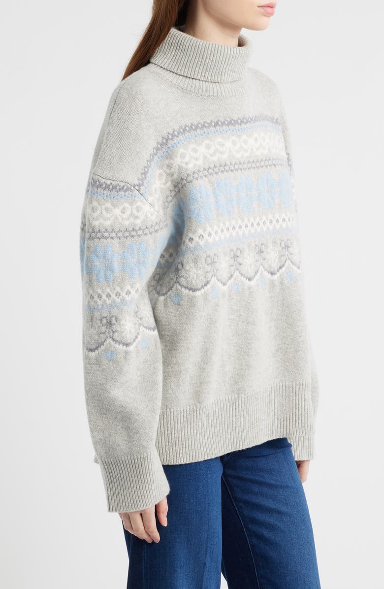 LoveShackFancy Mirin Wool Fair Isle Turtleneck Sweater, Alternate, color, Earl Gray