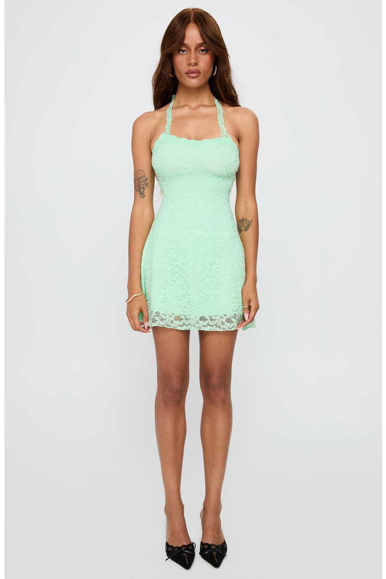 Lace Halter Minidress, Alternate, color, AQUA