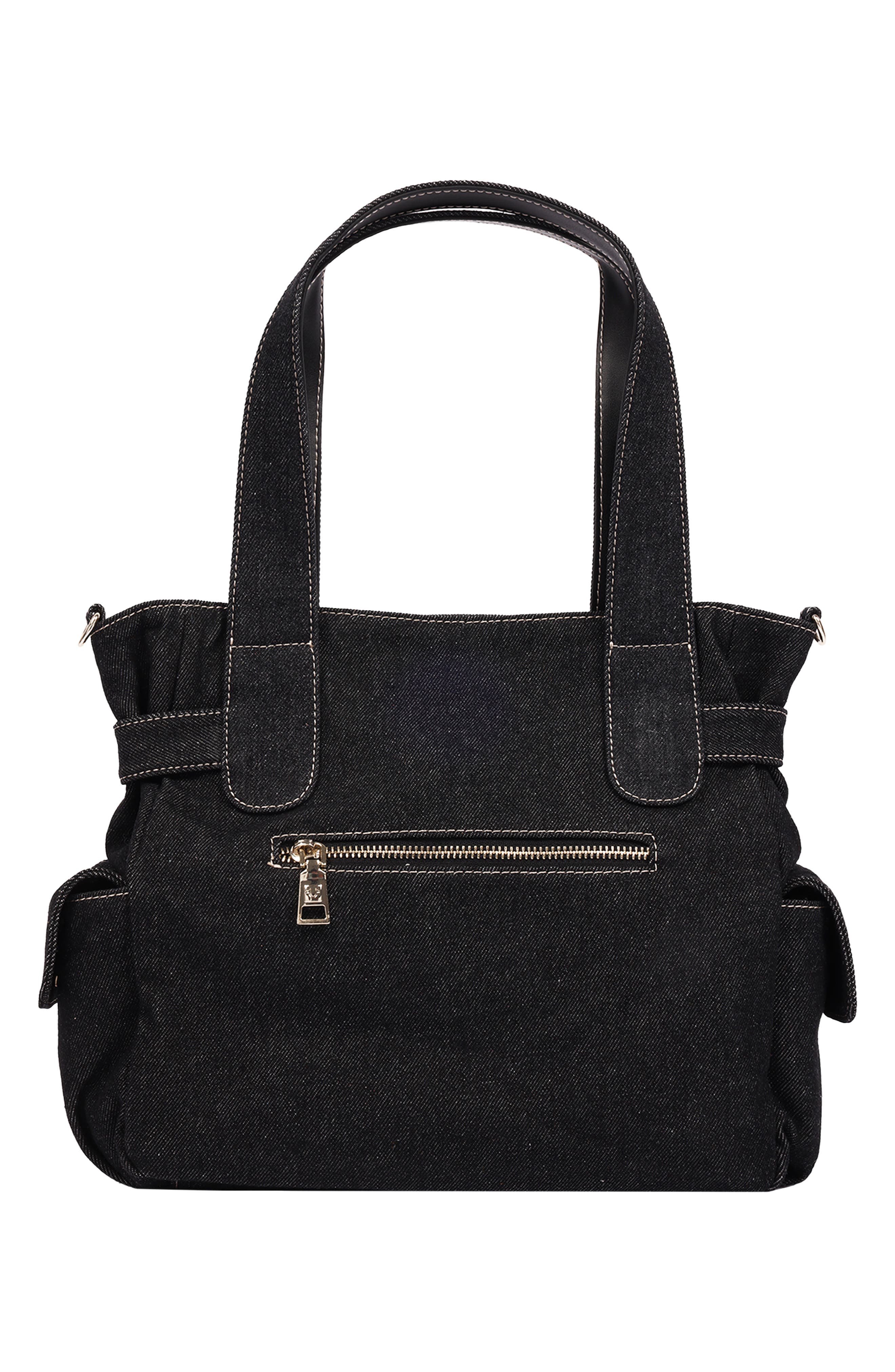 Multi-Pocketed Denim Tote, Alternate, color, BLACK