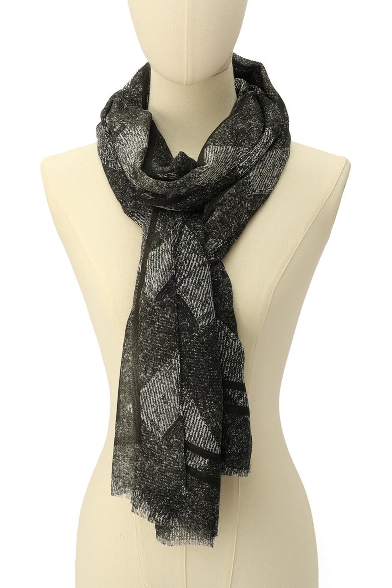 Denim Print Oblong Scarf, Alternate, color, WASHED BLACK