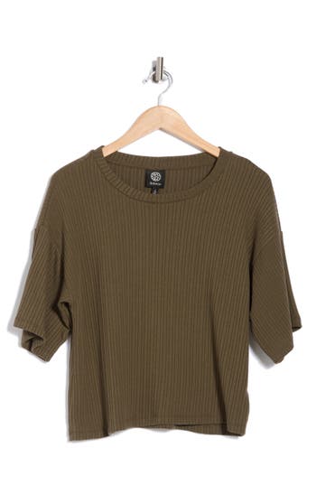 Bobeau Oversize Rib Knit Crop T-shirt