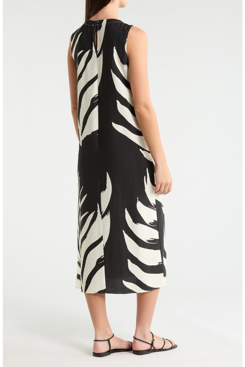 Palm Print Sleeveless Shift Midi Dress, Alternate, color, BLACK BONE LEAF