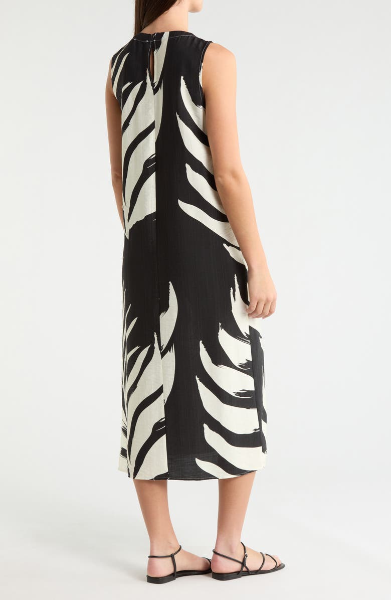 MELLODAY Palm Print Sleeveless Shift Midi Dress, Alternate, color, Black Bone Leaf