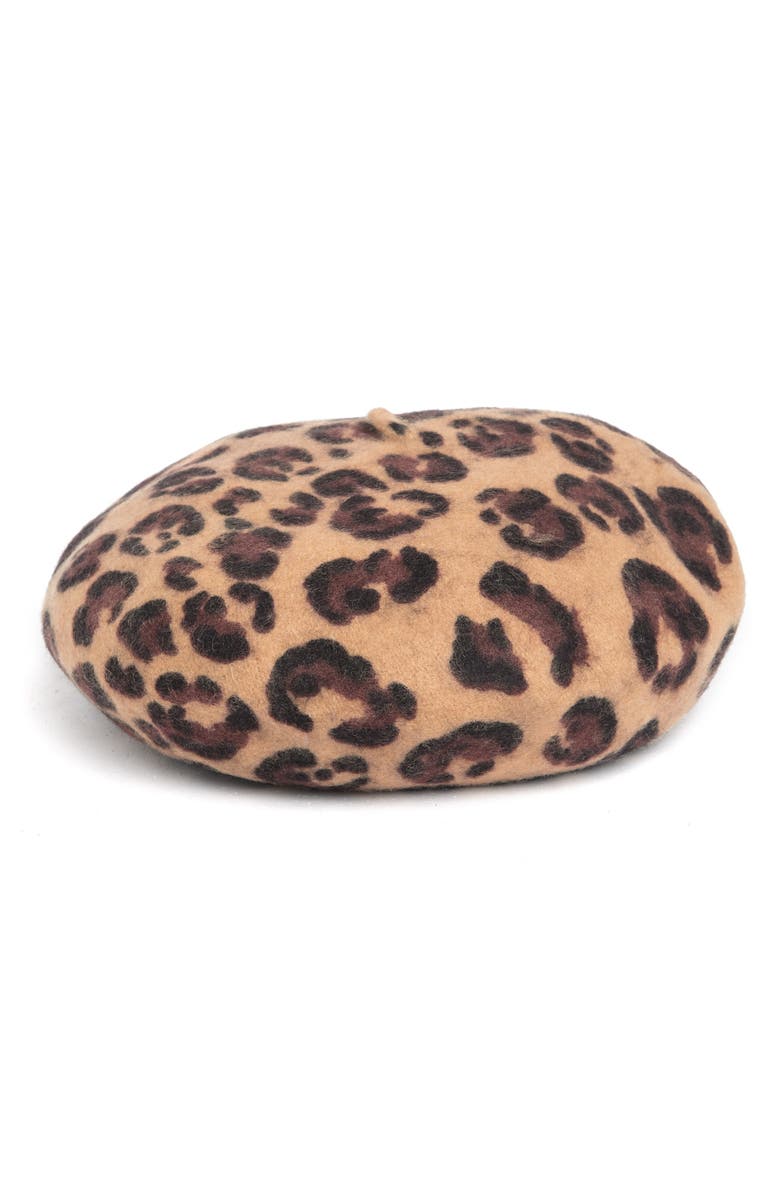 Nordstrom Classic Leopard Print Beret Hat, Main, color,