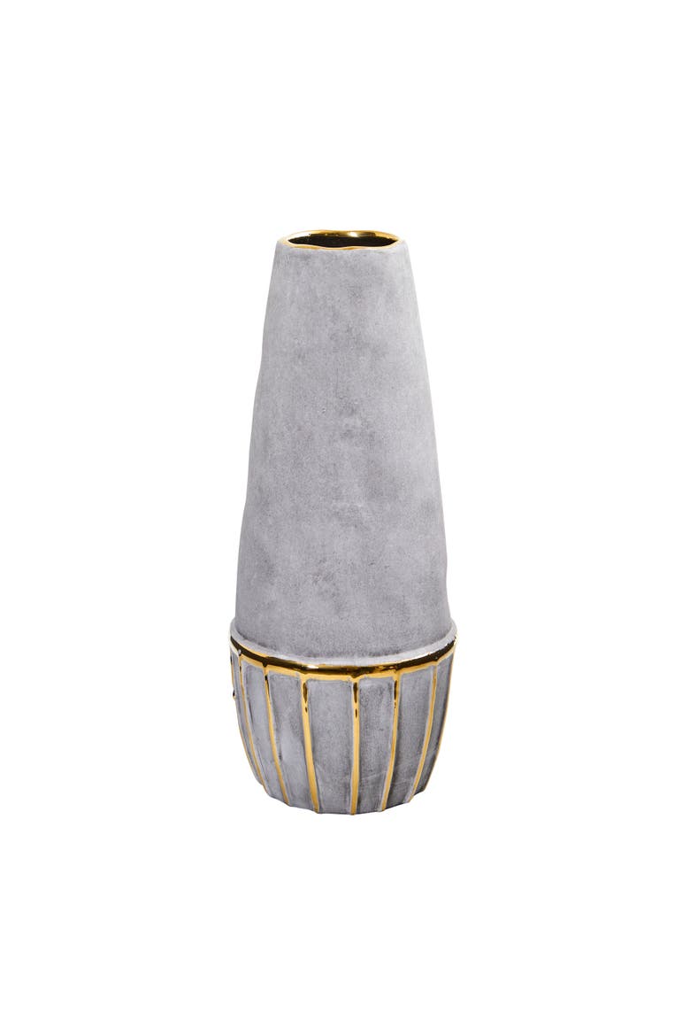 15-in Regal Stone Decorative Vase with Gold Accents, Main, color, Gray
