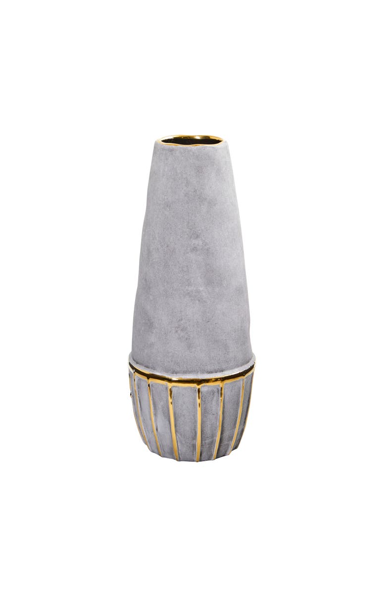NEARLY NATURAL 15-in Regal Stone Decorative Vase with Gold Accents, Main, color, Gray