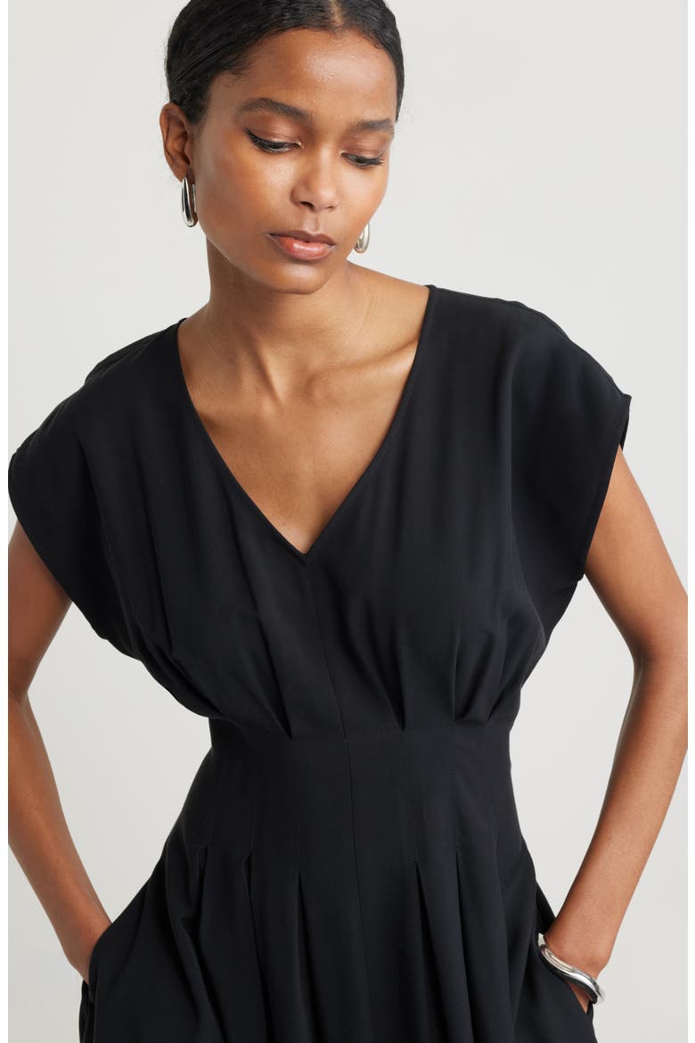 Pleated Midi Dress, Alternate, color, BLACK