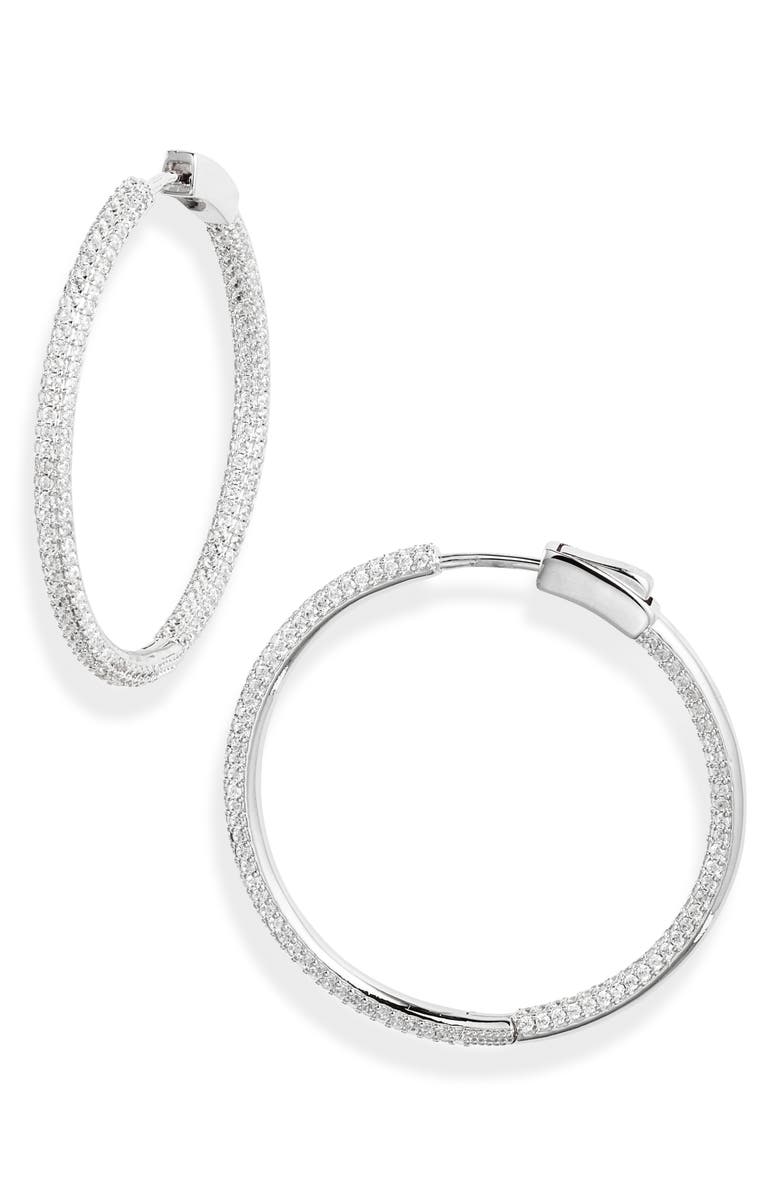 Nordstrom Crystal Pavé Inside Outside Hoop Earrings, Main, color, Clear- Silver