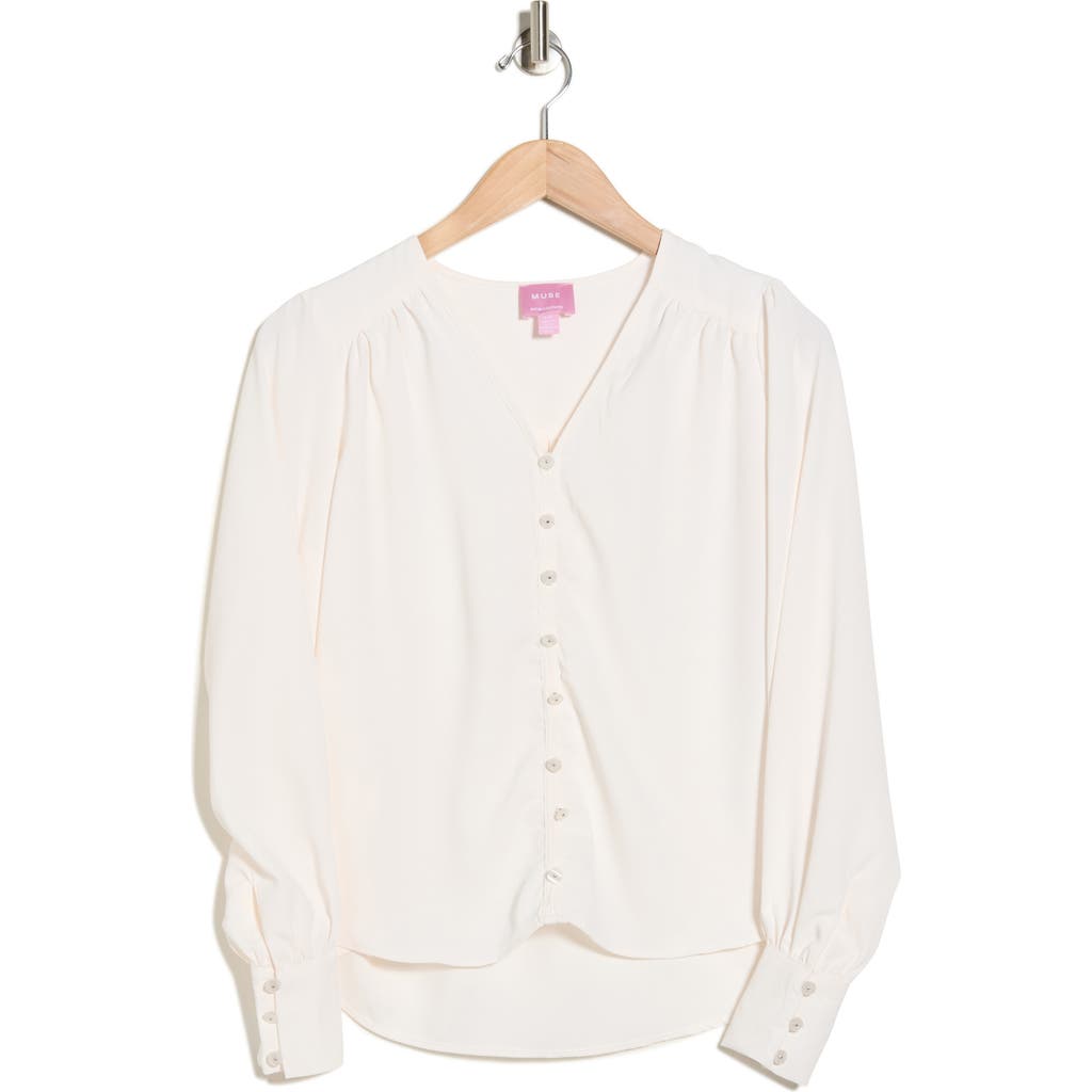 Muse Shirred Button-up Top In White