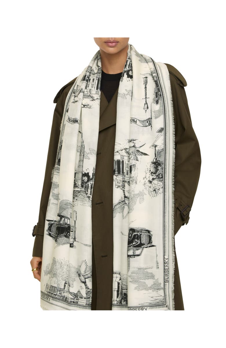 Burberry London Landmarks Wool Silk Scarf, Alternate, color, Monochrome
