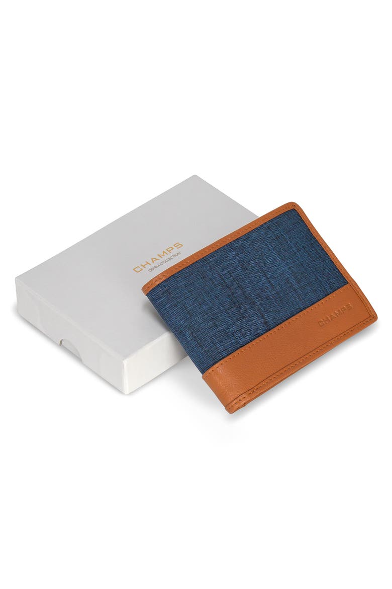 Denim Top Wing Bifold Wallet, Alternate, color, TAN/ BLUE