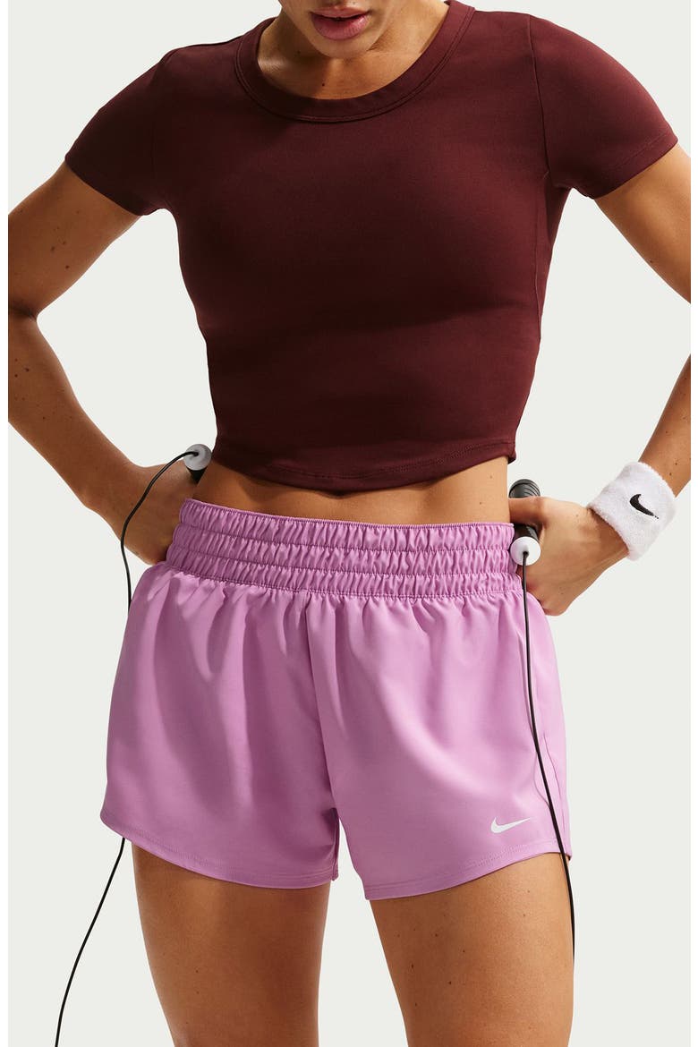 Dri-FIT Mid-Rise 3-Inch Brief-Lined Shorts, Alternate, color, LIGHT MAGENTA/ WHITE