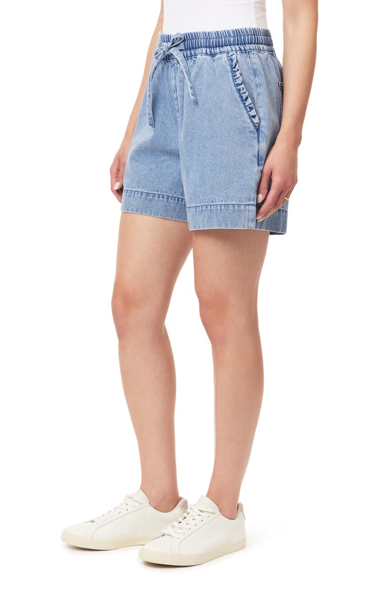 Kensie Drapey High Waist Ruffle Denim Shorts, Alternate, color, Morgan