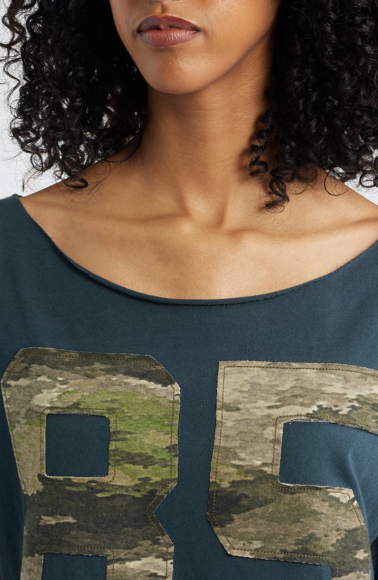 Daydreamer 85 Camo Appliqué Off the Shoulder Cotton T-Shirt, Alternate, color, Vintage Black
