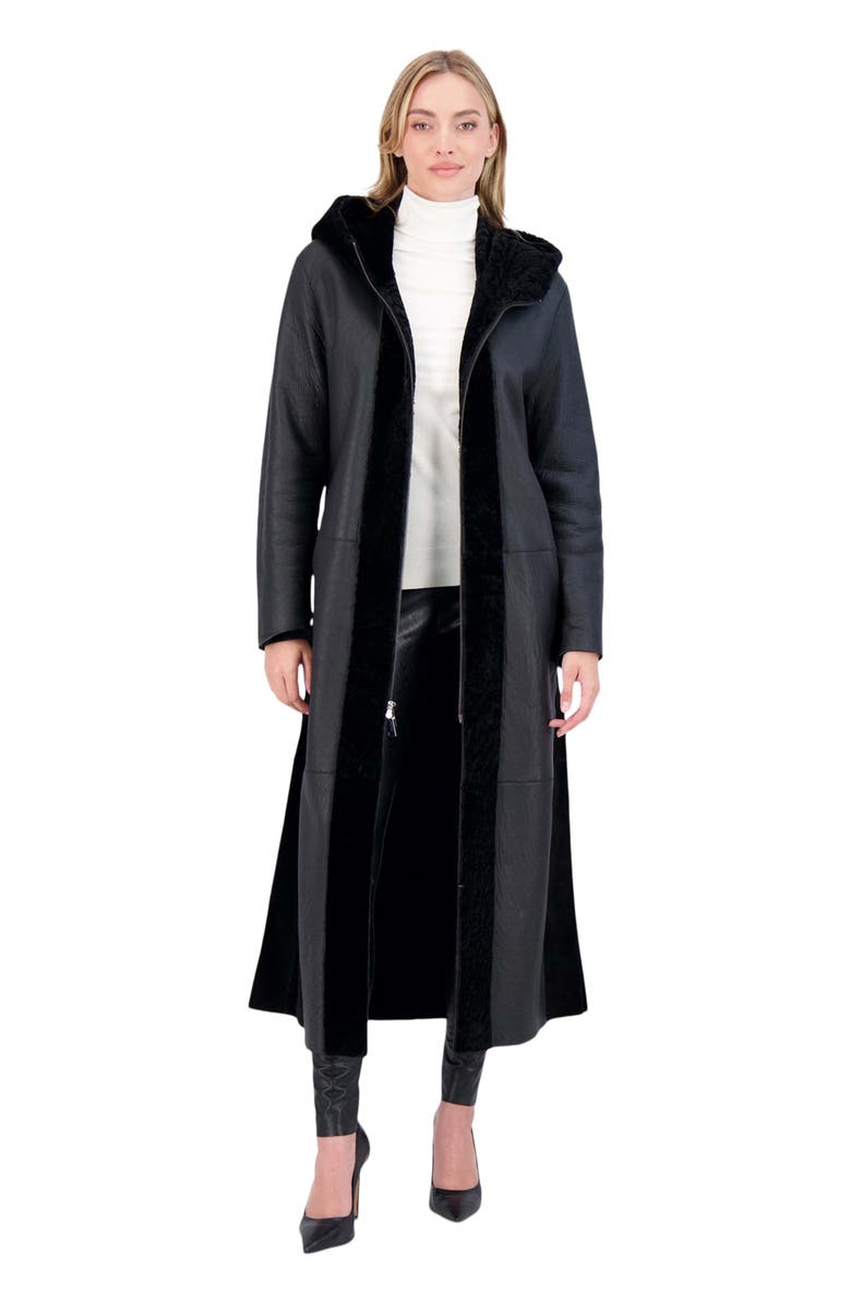 GORSKI Reversible Textured Genuine Shearling Coat, Alternate, color, Black/Black