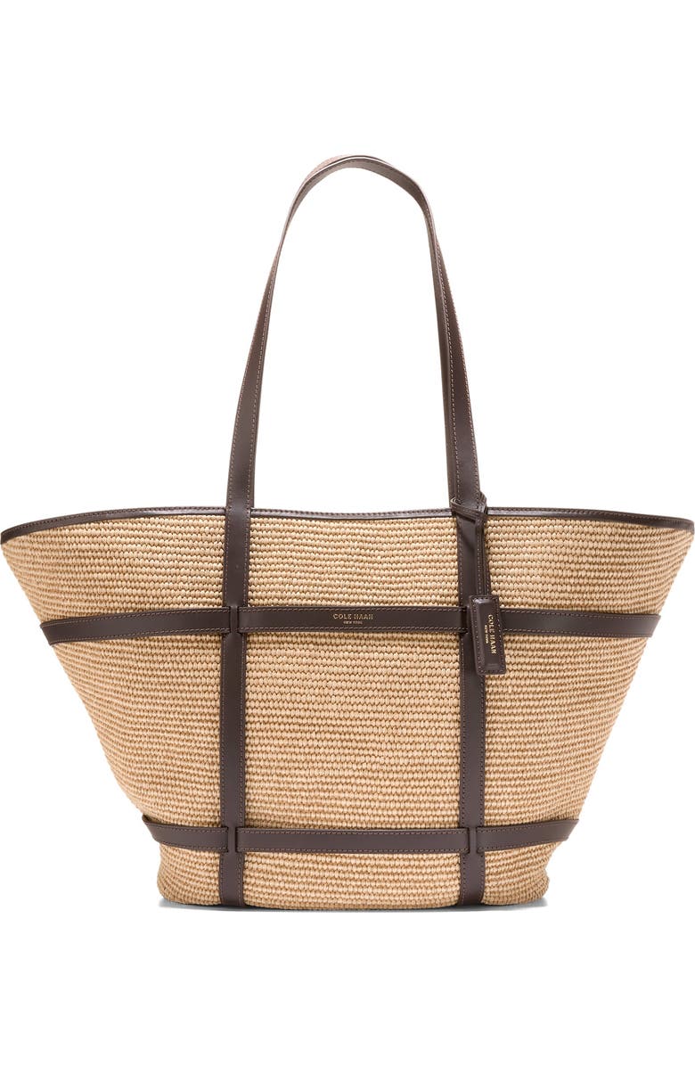 Cole Haan Key West Tote, Main, color, Natural Raffia/ Dark Chocolate