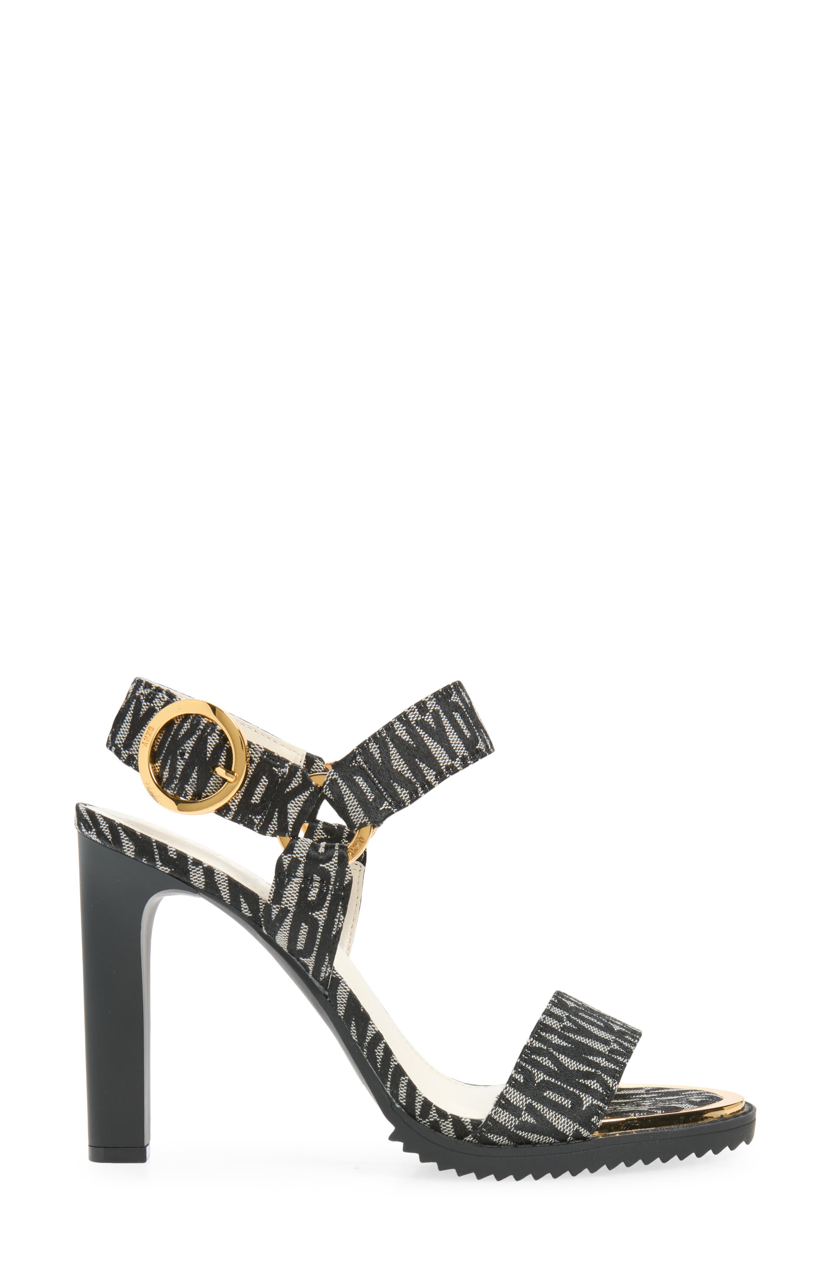 DKNY Blaire Ankle Strap Sandal, Alternate, color, Black/ Eggnog