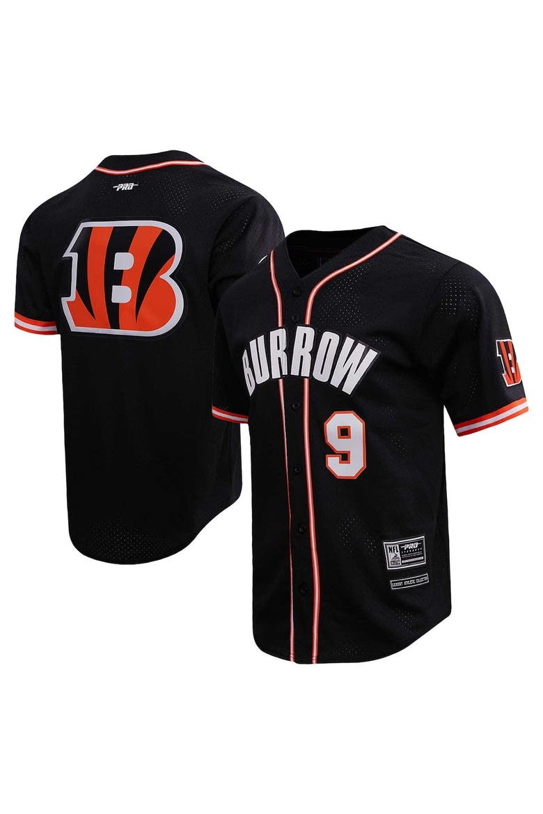 Men's Pro Standard Joe Burrow Black Cincinnati Bengals Mesh Baseball Button-Up T-Shirt, Main, color, Black