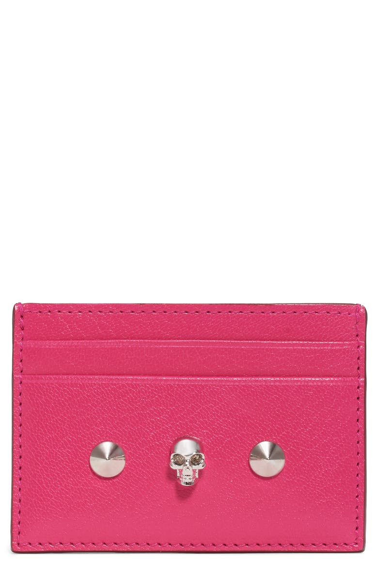 McQueen Alexander McQueen Skull & Studs Leather Card Case, Main, color,