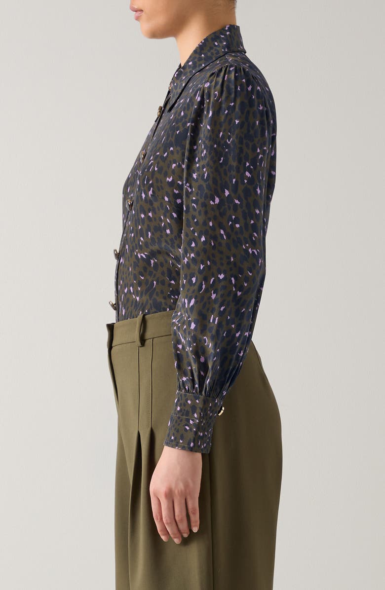 LK Bennett Sonya Puff Shoulder Silk Shirt, Alternate, color, Khaki