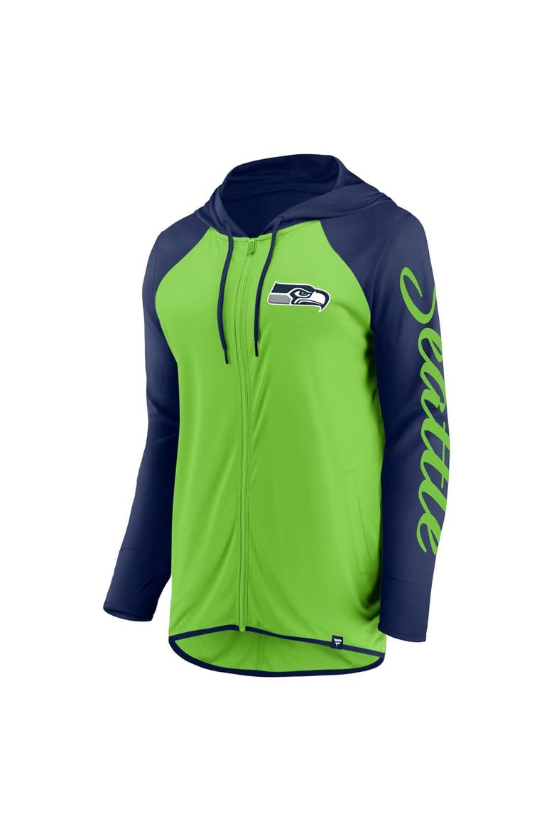 Women's Fanatics Neon Green/College Navy Seattle Seahawks Script Full-Zip Hoodie, Alternate, color, Neon Green