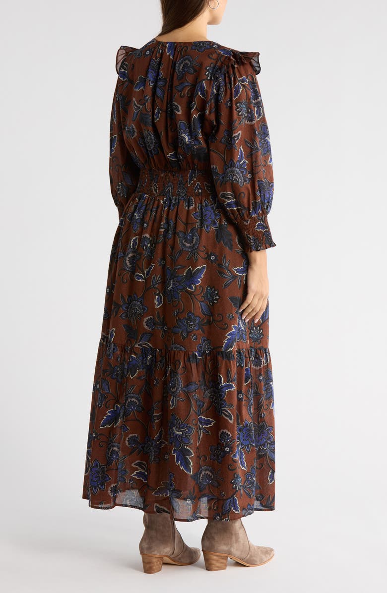 SUGARLIPS Marlina Floral Print Long Sleeve Maxi Dress, Alternate, color, Brown-Blues