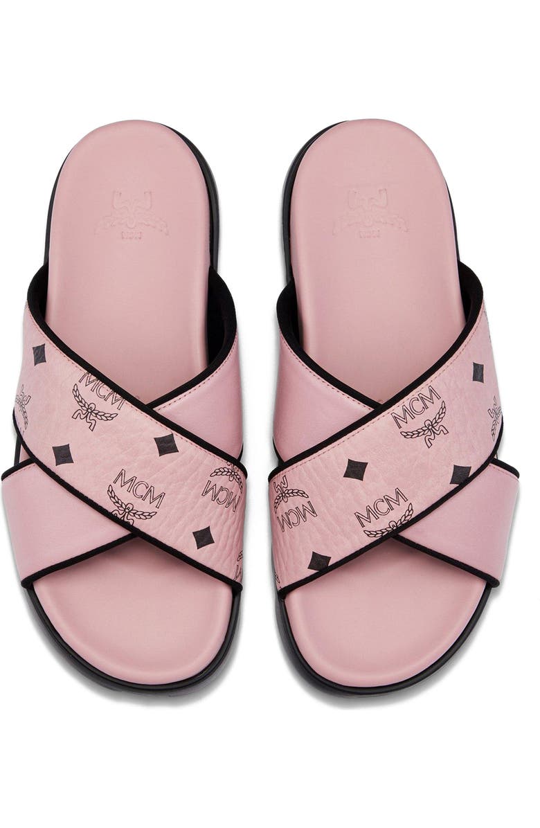 MCM Cross Sandal in Visetos Leather Mix, Alternate, color, Soft Pink