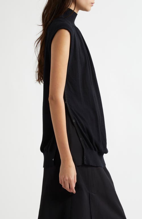 Shop 3.1 Phillip Lim Chiffon Godet Panel Mock Neck Sweater In Black