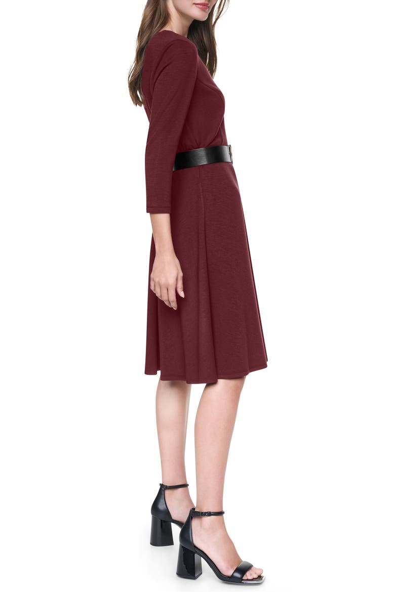 Belted Fit & Flare Midi Dress, Alternate, color, BURGUNDY