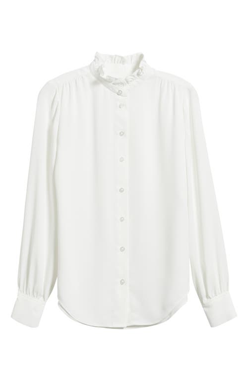 Anne Klein Ruffle Accent Button-up Shirt In White