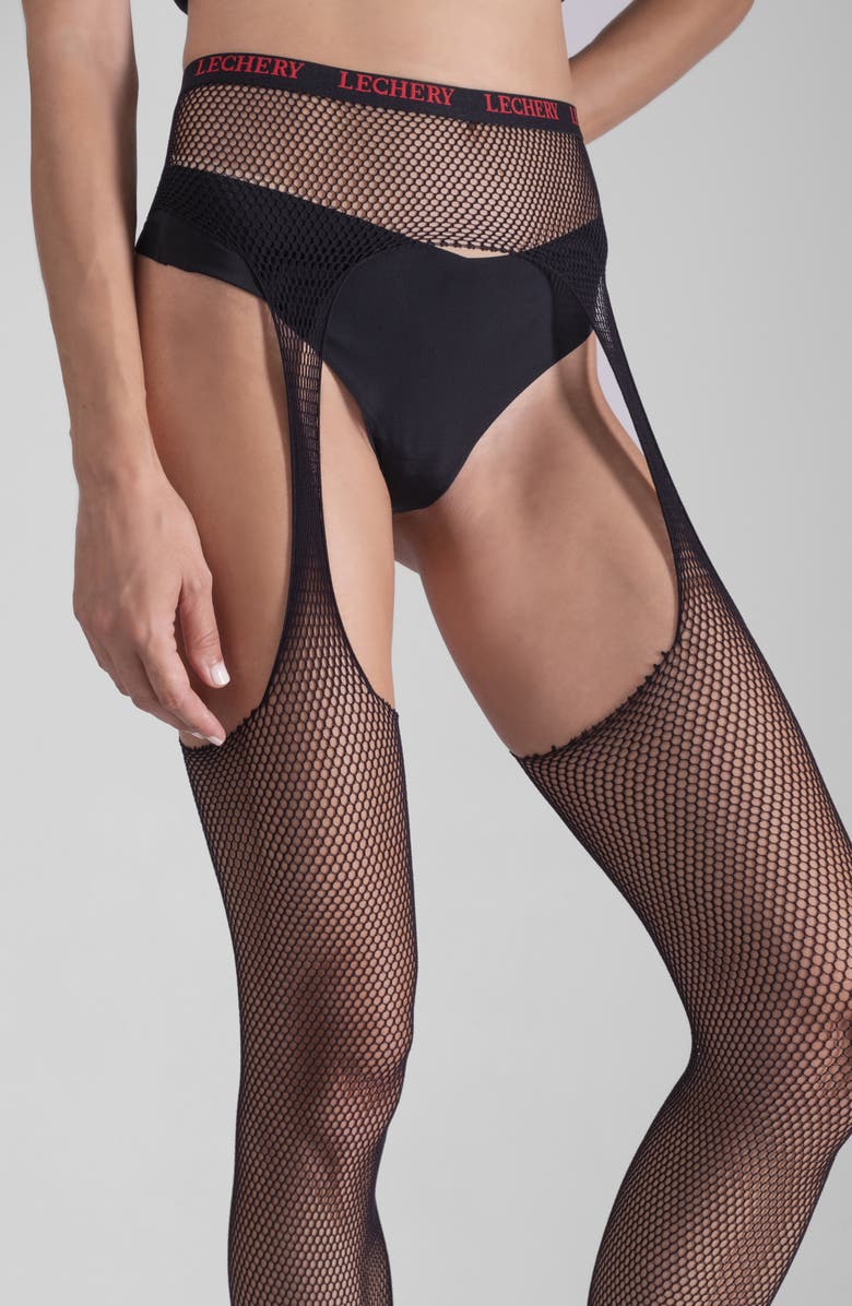 LECHERY<sup>®</sup> Fishnet Crotchless Suspender Tights, Alternate, color, 