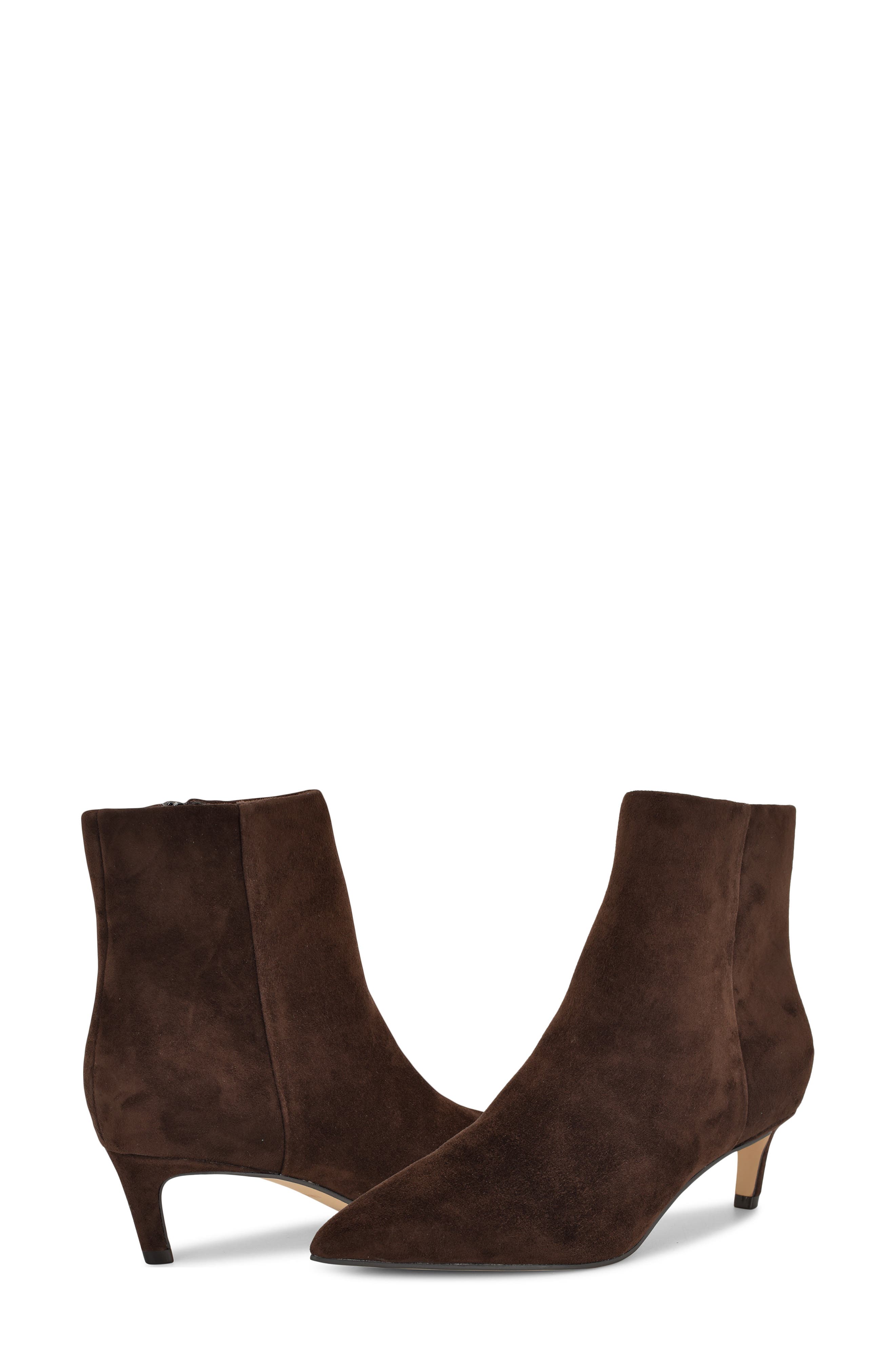Nine West Brite Pointed Toe Kitten Heel Bootie, Alternate, color, Dark Brown Suede