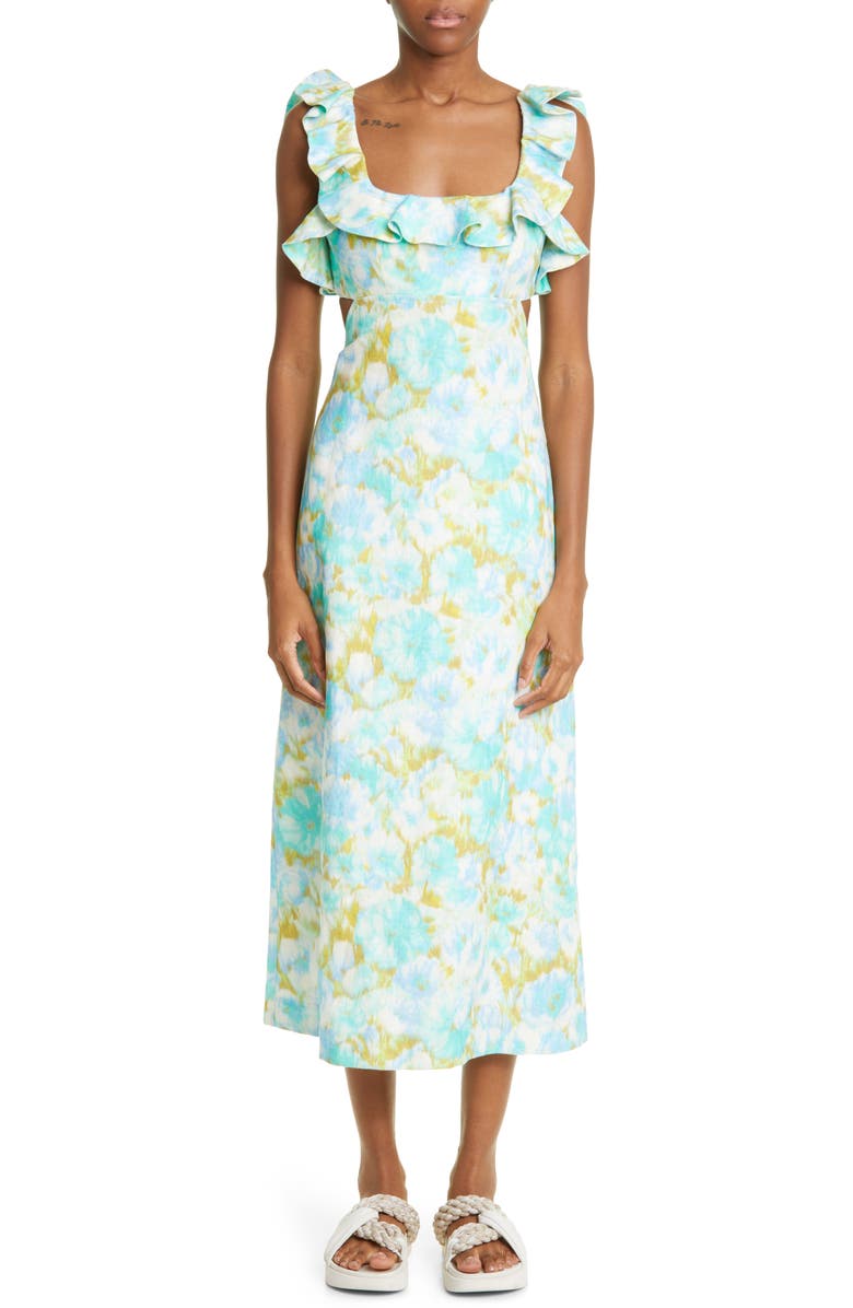 Zimmermann High Tide Frilled Linen Midi Dress, Main, color, 