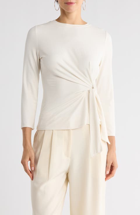 Three Quarter Sleeve Side Tie Knit Top