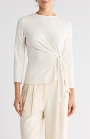 NORDSTROM RACK Three Quarter Sleeve Side Tie Knit Top