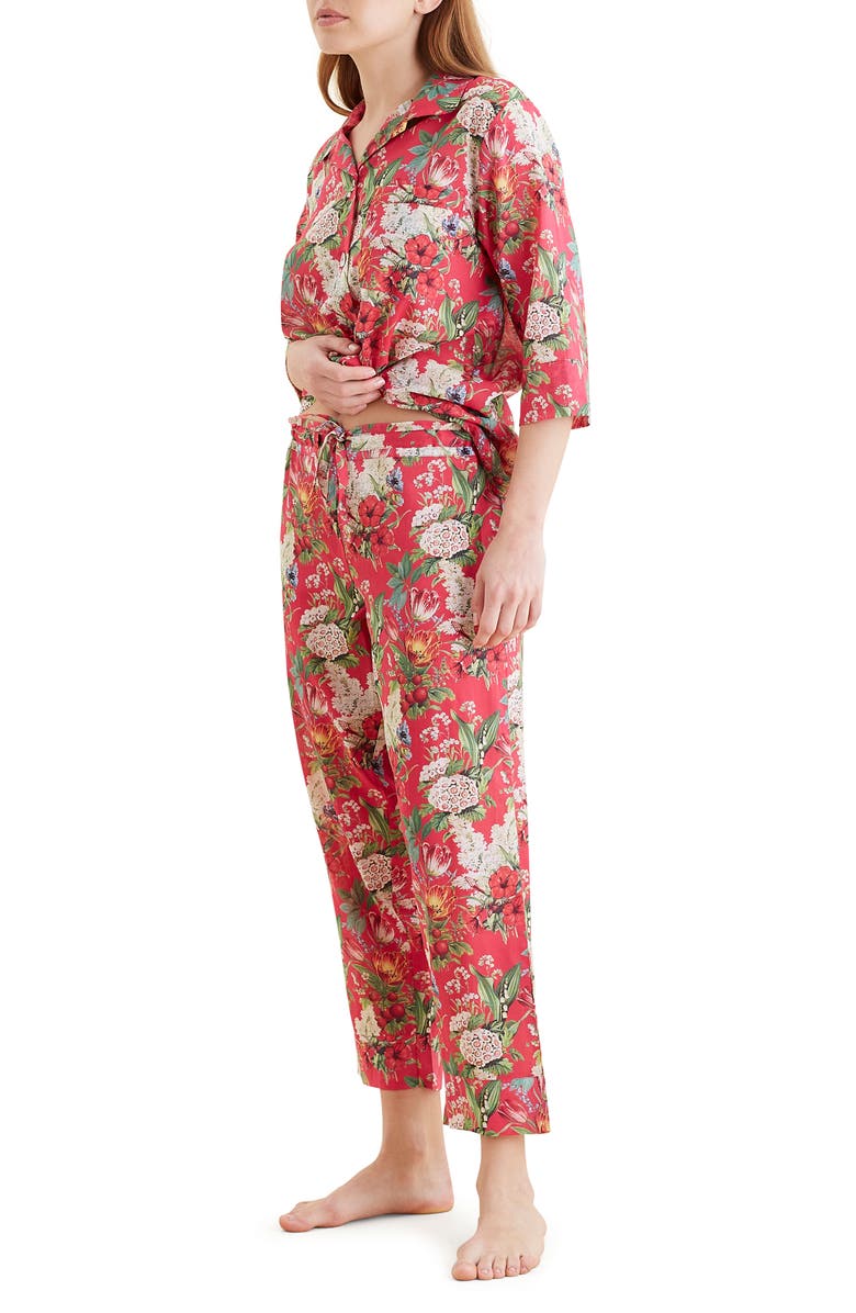 Papinelle Clara Print Crop Cotton Pajamas, Alternate, color, Geranium