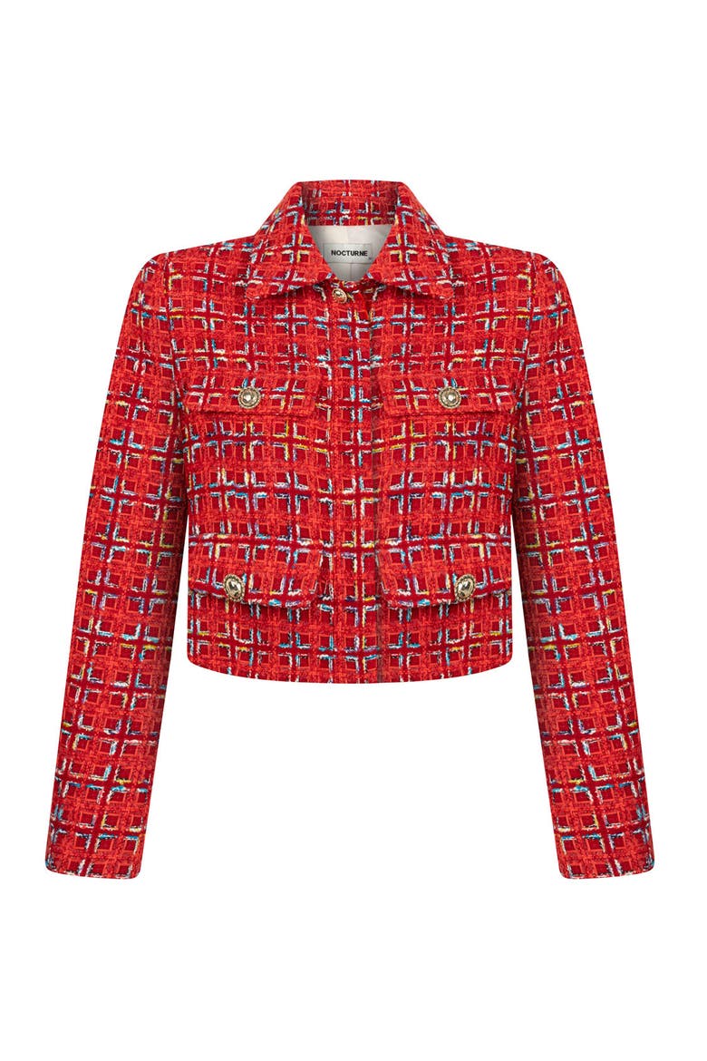 Padded Shoulder Tweed Jacket, Alternate, color, Red