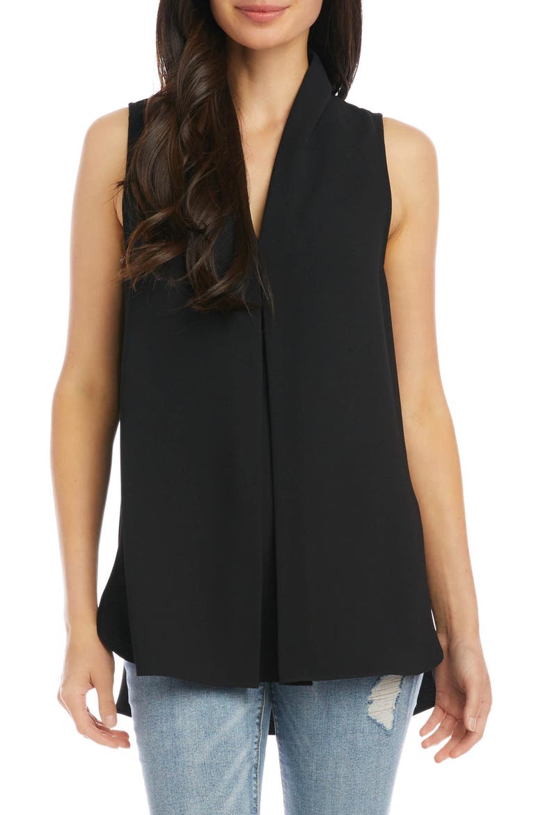 Front Pleat Sleeveless Crepe Blouse, Main, color, BLACK