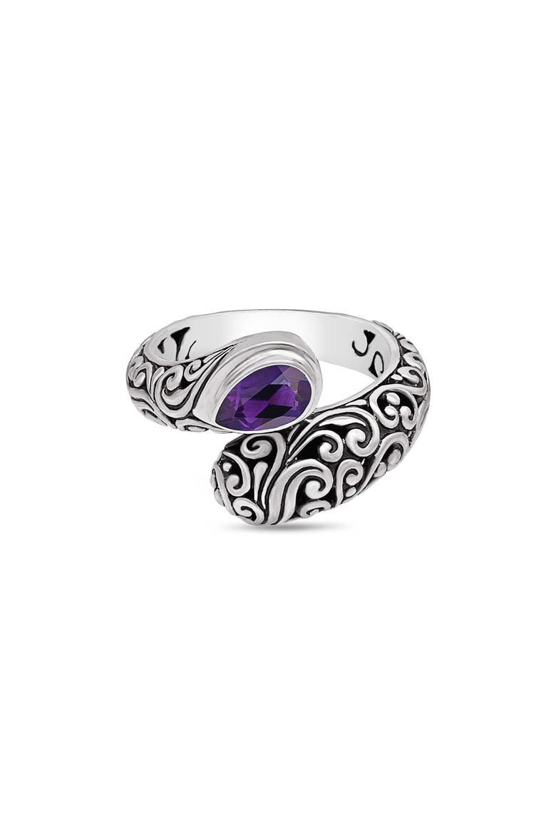 Amethyst & Sterling Silver Bali Filigree Ring, Main, color, SILVER / PURPLE