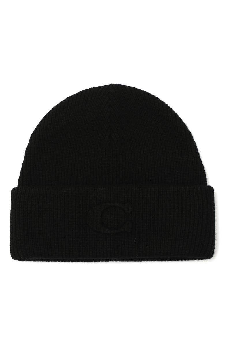 COACH Rib Embossed Beanie, Main, color, Black