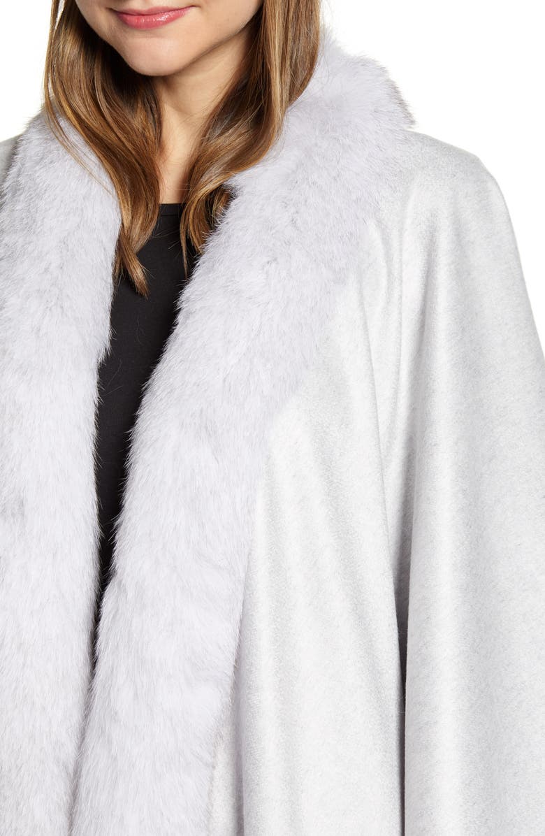 Sofia Cashmere Genuine Fox Fur Trim Cashmere Cape, Alternate, color, 
