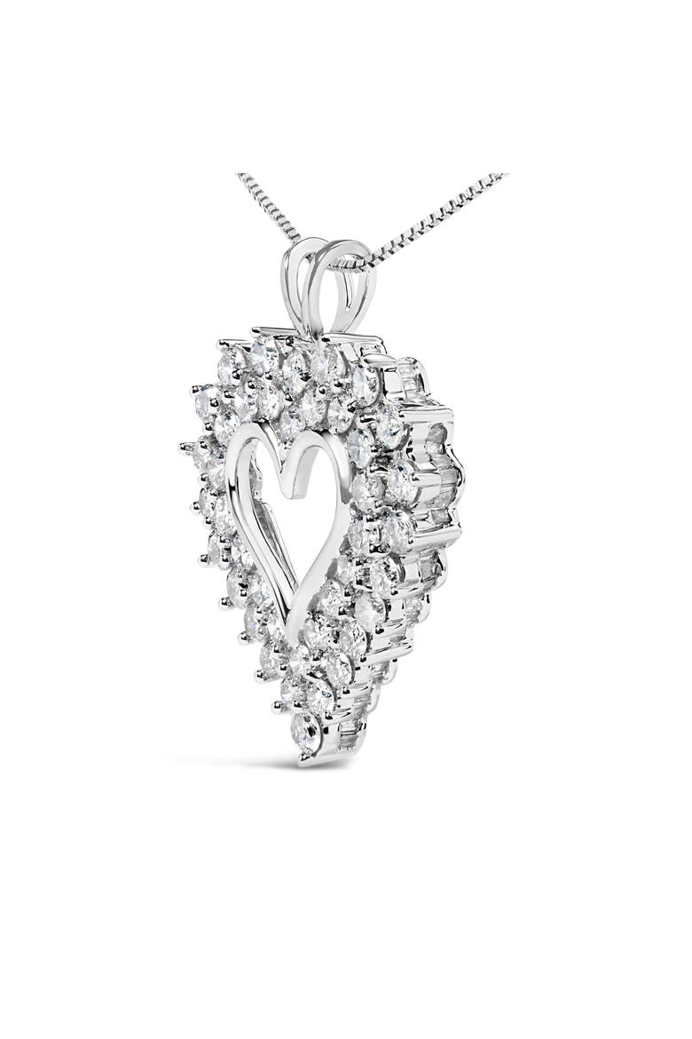 Silver 4.0 Cttw Diamond Two Row Open Heart 18" Pendant Necklace, Alternate, color, White