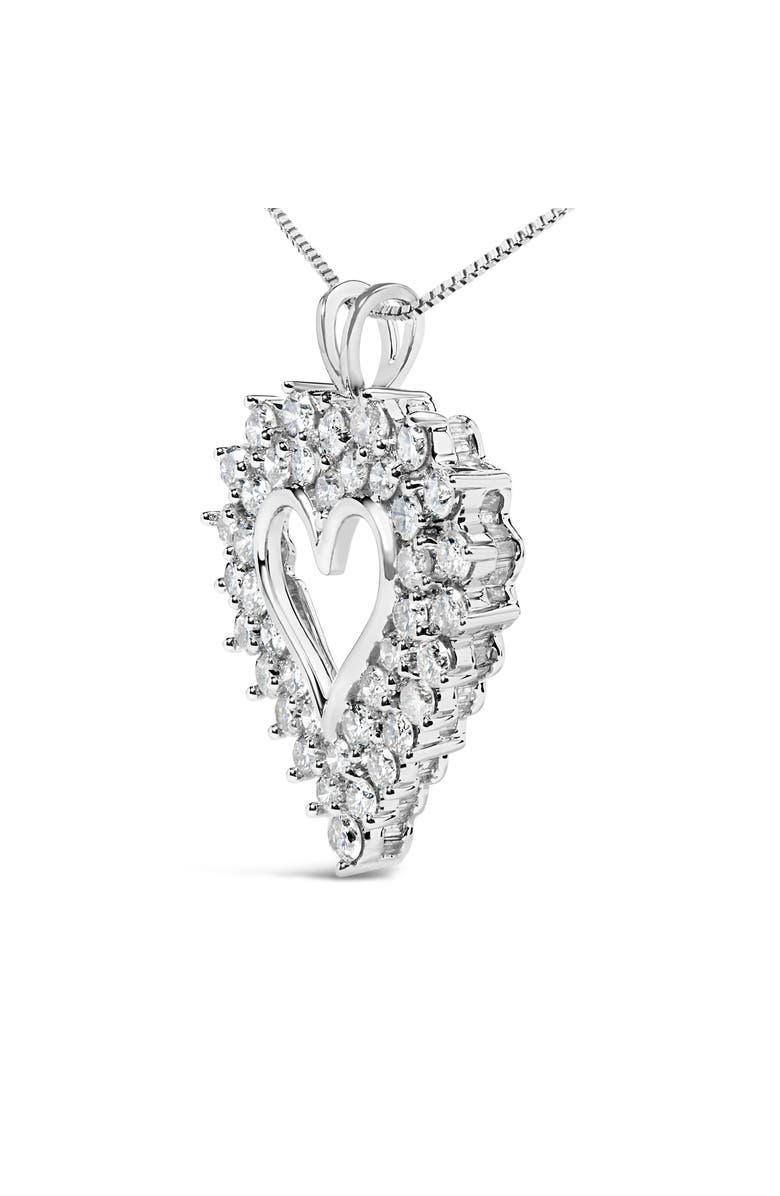 Haus of Brilliance Silver 4.0 Cttw Diamond Two Row Open Heart 18" Pendant Necklace, Alternate, color, White