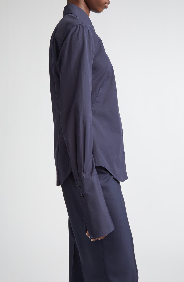 Lafayette 148 New York Fitted Organic Cotton Poplin Button-Up Shirt, Alternate, color, Ink