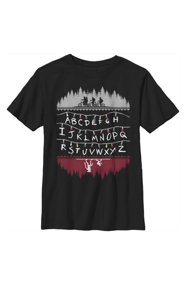 Stranger Things Boy's Stranger Things Christmas Light Message Graphic T-Shirt, Main, color, Black