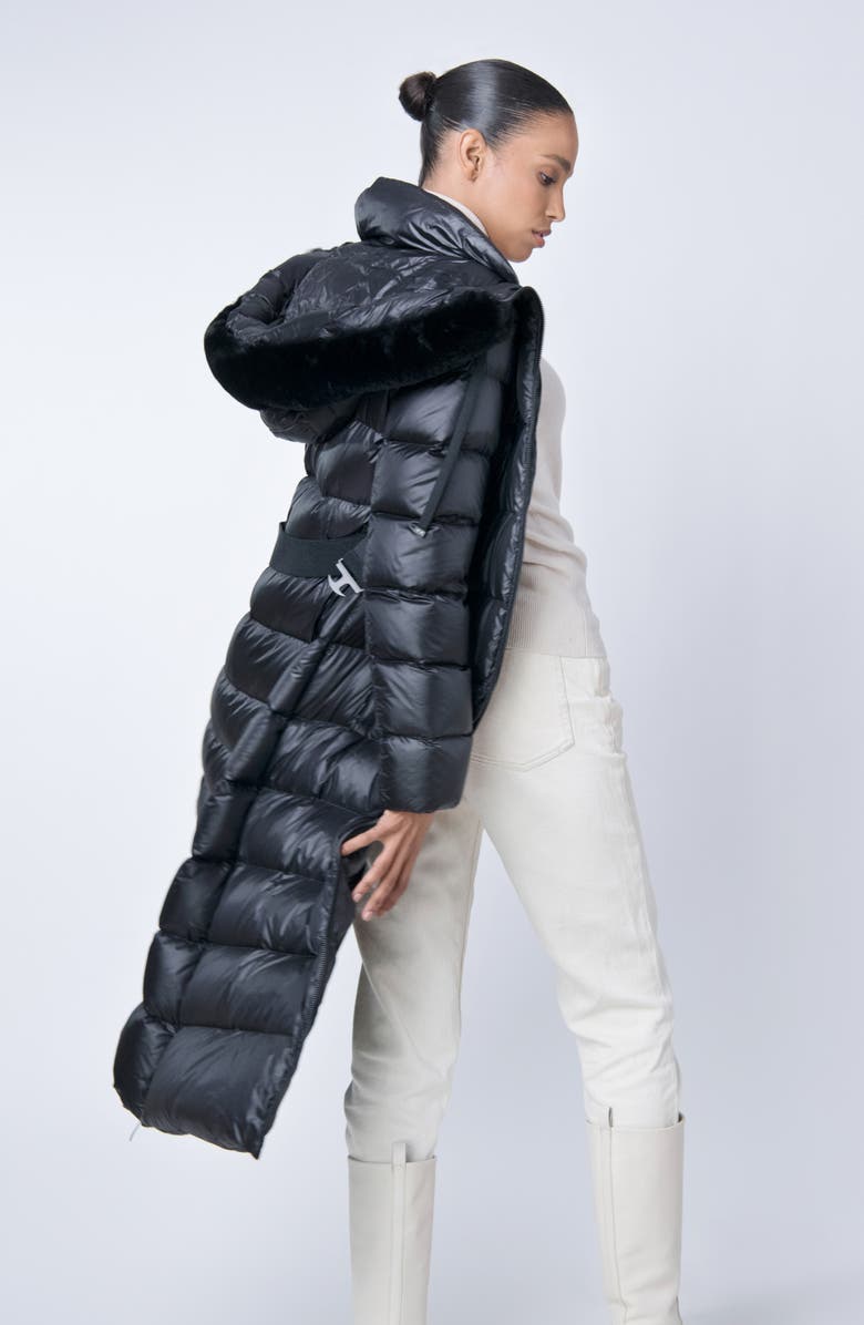 The Recycled Planet Company Romi Belted Faux Fur Trim Water Resistant Puffer Coat, Alternate, color, 